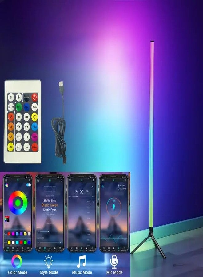 XERGY مصباح أرضي محيطي LED RGBIC من XERGY بزاوية 360 درجة، 60 مصباح LED، تحكم عبر التطبيق/جهاز تحكم عن بعد بالأشعة تحت الحمراء/زر، ارتفاع قابل للتعديل، إضاءة مزاجية لغرفة النوم، الألعاب، الحفلات، ديكور المنزل، (5 فولت، يعمل بمنفذ USB) - Image 5