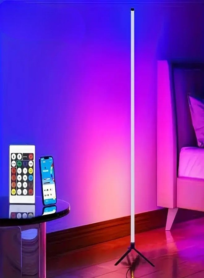 XERGY مصباح أرضي محيطي LED RGBIC من XERGY بزاوية 360 درجة، 60 مصباح LED، تحكم عبر التطبيق/جهاز تحكم عن بعد بالأشعة تحت الحمراء/زر، ارتفاع قابل للتعديل، إضاءة مزاجية لغرفة النوم، الألعاب، الحفلات، ديكور المنزل، (5 فولت، يعمل بمنفذ USB) - Image 1