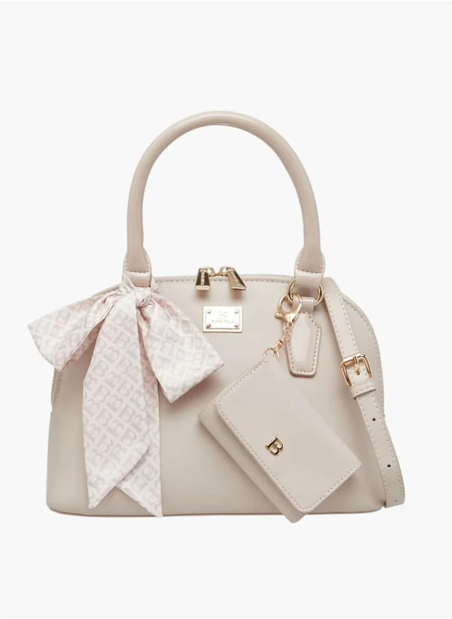 Flora Bella By Shoexpress Women's Solid Tote Bag with Scarf Accent and Detachable Coin Purse