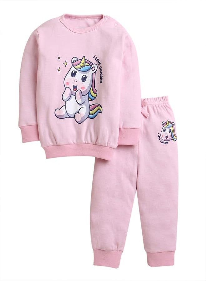 BUMZEE سويت شيرت وبنطلون جوجر للبنات بأكمام كاملة باللون الوردي الفاتح - العمر 3-6 أشهر (Peb10007B-lpk) - Image 1