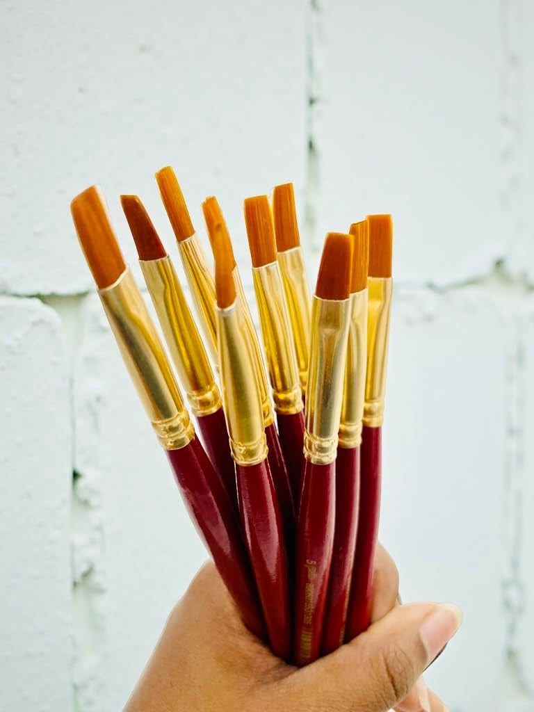 POLO Synthetic Hair Flat Brushes 6 | Pack of 10 | Premium Fine Edge Paintbrush Set for Acrylic, Watercolor & Oil Painting | Soft Bristles for Smooth & Precise Strokes - Image 2