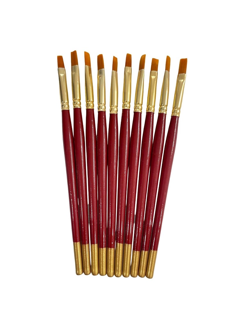 POLO Synthetic Hair Flat Brushes 6 | Pack of 10 | Premium Fine Edge Paintbrush Set for Acrylic, Watercolor & Oil Painting | Soft Bristles for Smooth & Precise Strokes - Image 1
