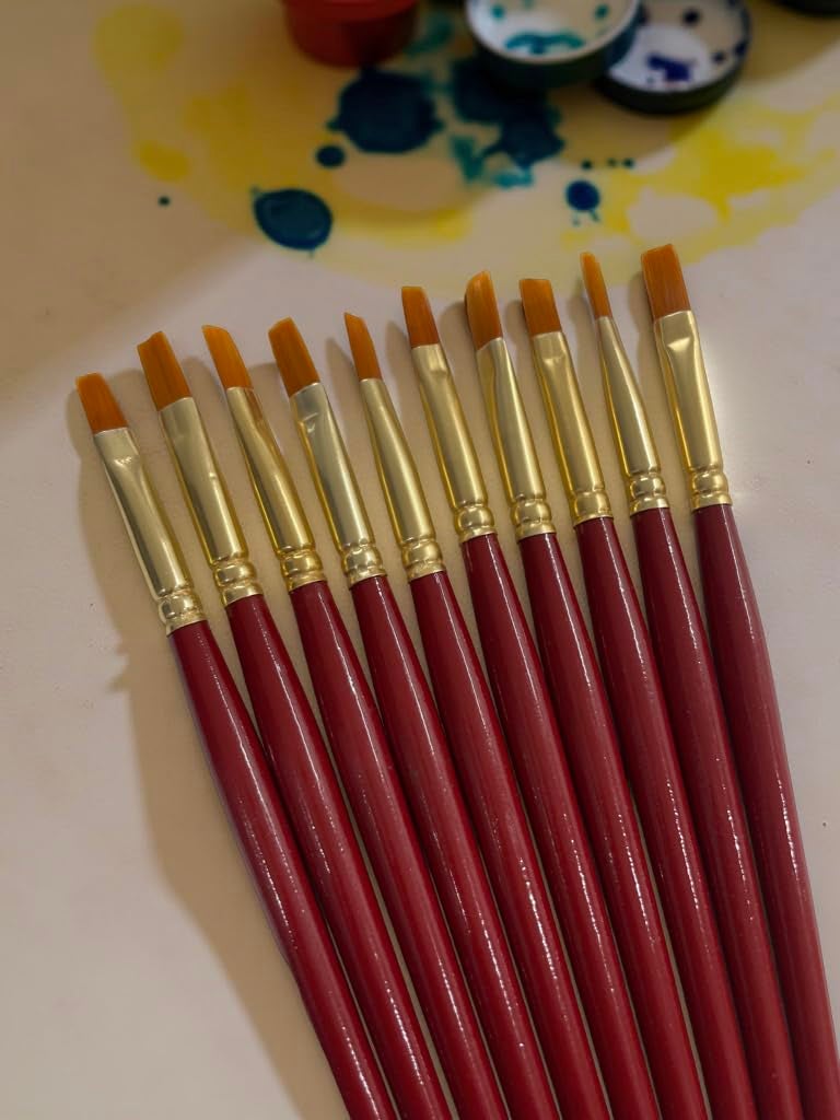POLO Synthetic Hair Flat Brushes 6 | Pack of 10 | Premium Fine Edge Paintbrush Set for Acrylic, Watercolor & Oil Painting | Soft Bristles for Smooth & Precise Strokes - Image 3