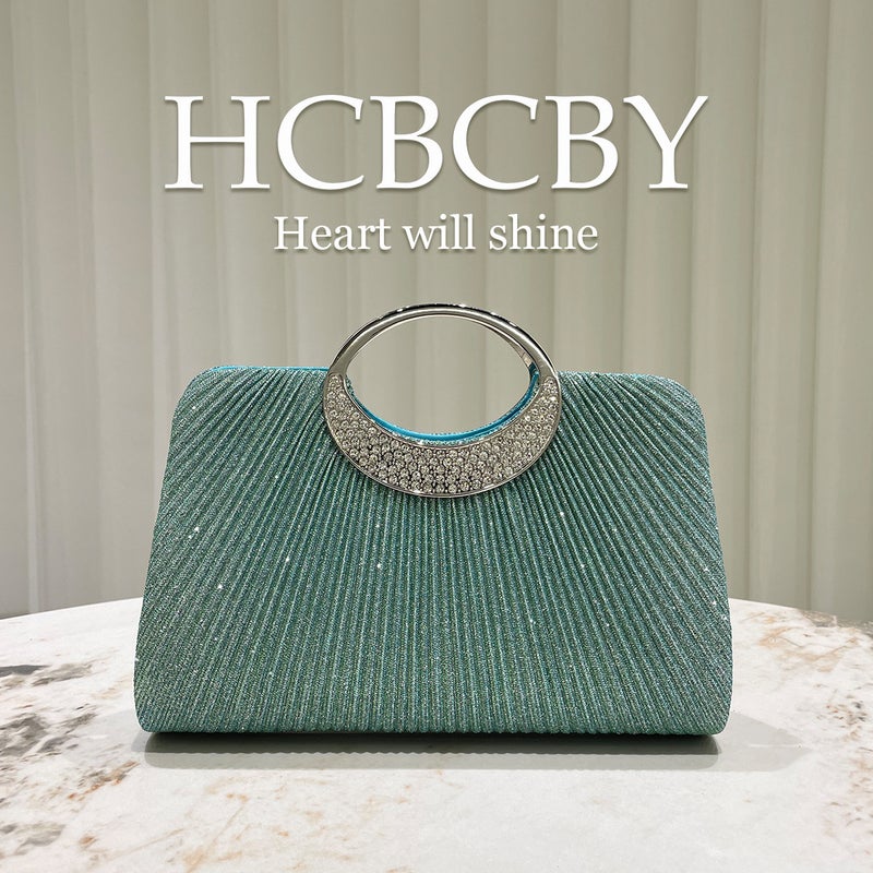 Mint Green Simple Glitter Striped Handbag Evening Bag Women'S Elegant Clutch - Image 2