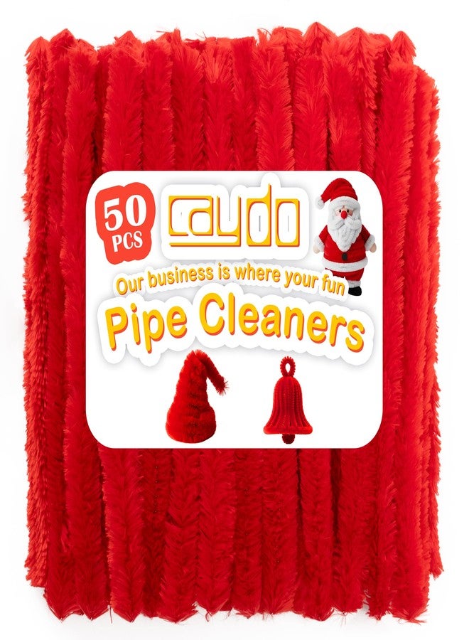 Caydo 50PCS Extra Thick Red Pipe Cleaners Craft Supplies Jumbo Pipe Cleaners Chenille Stems for Kids Craft DIY Projects Creative Christmas Decoration, (30 mm x 12 Inch) - Image 1
