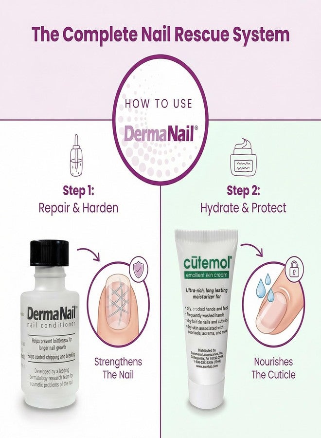 DermaNail Nail Strengthener & Cuticle Cream Set - Fingernail Care Kit with Liquid Nail Strengthener & Cutemol Cream (11.5g Sample) Healthy Growth - Repair for Brittle, Damaged, Thin, & Peeling Nails - Image 3