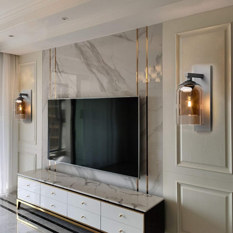 Harold Electricals Harold Electricals Modern Indoor Glass Wall Sconces Champagne Wall Light for Living Room Hall Dining Area Bedroom Corridor Restaurant Home Dcor Amber Lampshade Bulb Included  - Image 4