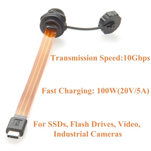 Plinkwirekb IP67 USB 3.1 Type-C Male to Female Extension Cable 10Gbps Flush Panel Mount USB 3.1 Gen2 C FPC Ribbon Flat Slim Cable 100W for Data Transfer Charging, Cabinet, Embedded PC, Automation(0.2m) - Image 4