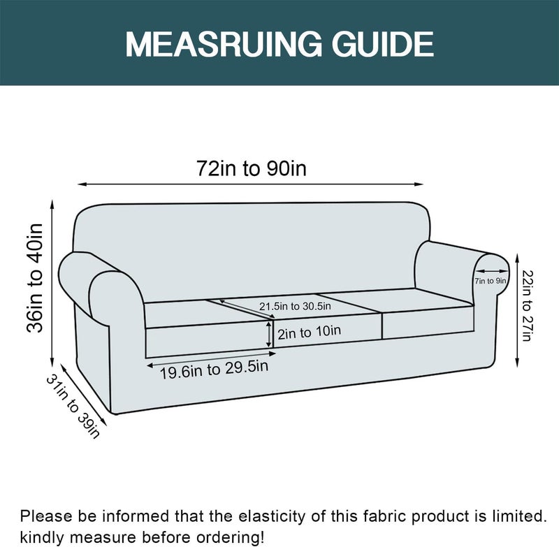 FantasDecor 4 Piece Sofa Velvet Couch Covers for 3 Cushion Stretch Slipcover with Individual Seat Cushion Elastic Furniture Protector for Pets, Machine Washable (Sofa, Ivory) - Image 2