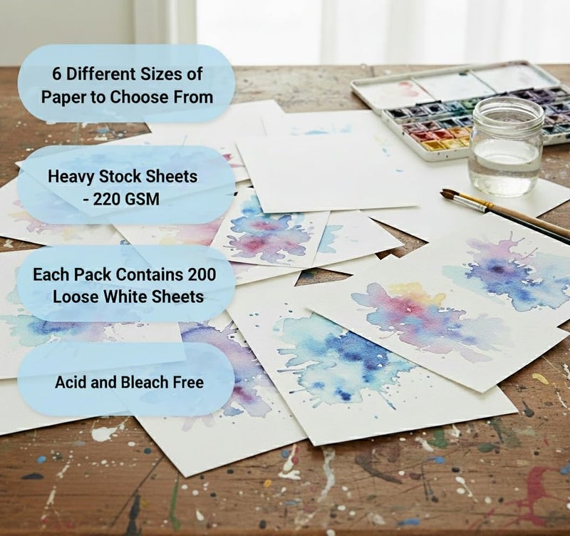 ASHBY 200 Sheets (9"x12") - Premium Watercolor Paper - 220 GSM - Loose White Sheets - Ideal for Water Coloring, Sketching, Drawing, Craft, Art & Mixed Media. Bulk Pack of Paint Paper - Image 3