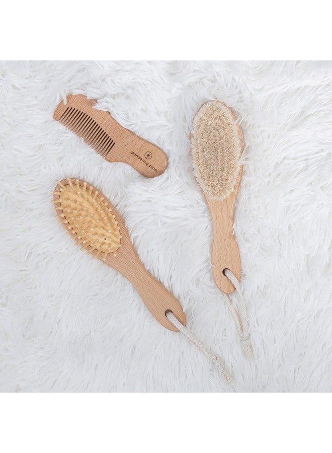 Pondering Pine Natural Baby Hair Brush Set - Wooden Brushes And Comb With Boho Travel Bag For Girl Or Boy - Soft Goat Hair Brush For Cradle Cap, Bamboo Toddler Hair Brush, Newborn Hairbrush For Scalp Grooming - Image 5