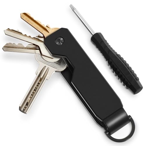 PACKOVE Key Organizer Compact, Metal Key Holder for Keychain, Minimalist Portable Keys Storage, Folding Keyring Case for Men Keychain Secures, Black, 9 x 2 x 2 cm - Image 1