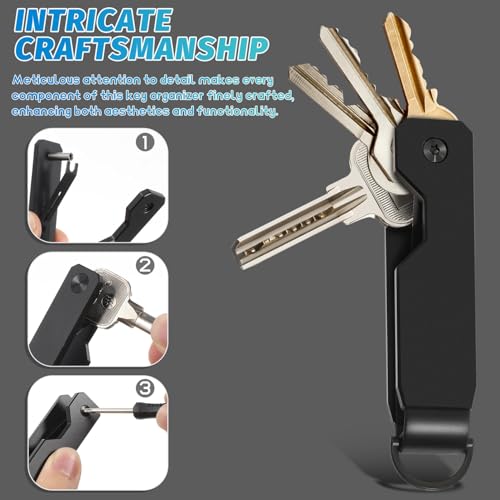 PACKOVE Key Organizer Compact, Metal Key Holder for Keychain, Minimalist Portable Keys Storage, Folding Keyring Case for Men Keychain Secures, Black, 9 x 2 x 2 cm - Image 5