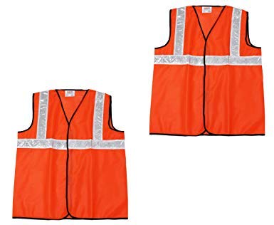 Ladwa 2 Pcs Reflective PVC Stripes Safety Jacket For Road Safety Work Wear For Men Women (Orange, Set of 2) - Image 1