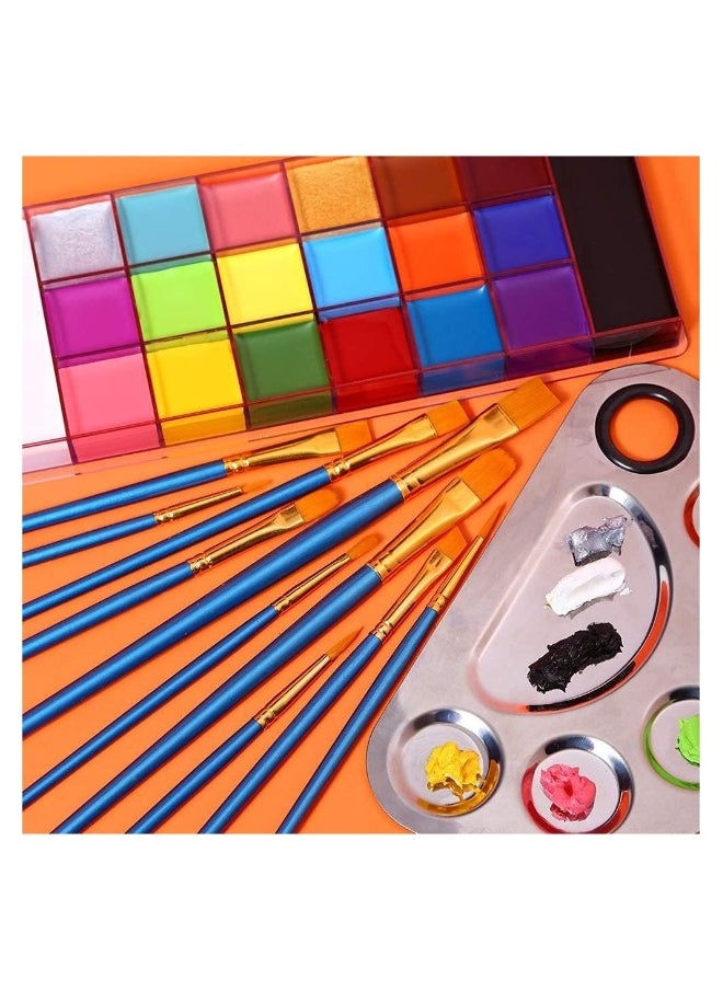 FLOWING - 20 Colors Body Face Paint Cosplay Makeup Palette Kit, Professional Face Painting Kit for Kids & Adults, Red Black White Special Effects Paints Palette for Halloween with 10 Brushes - Image 1