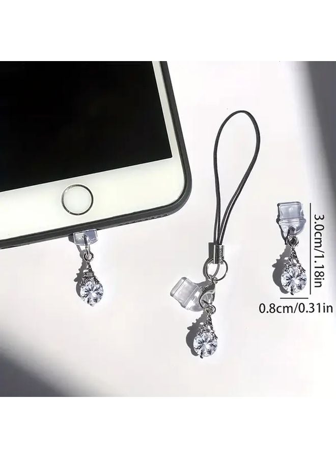Elegant Iron Tower Zirconia Phone Dust Cover For Type C Charging Port With Keychain Crystal Design Durable Stylish Phone Accessory Perfect Gift - Image 3