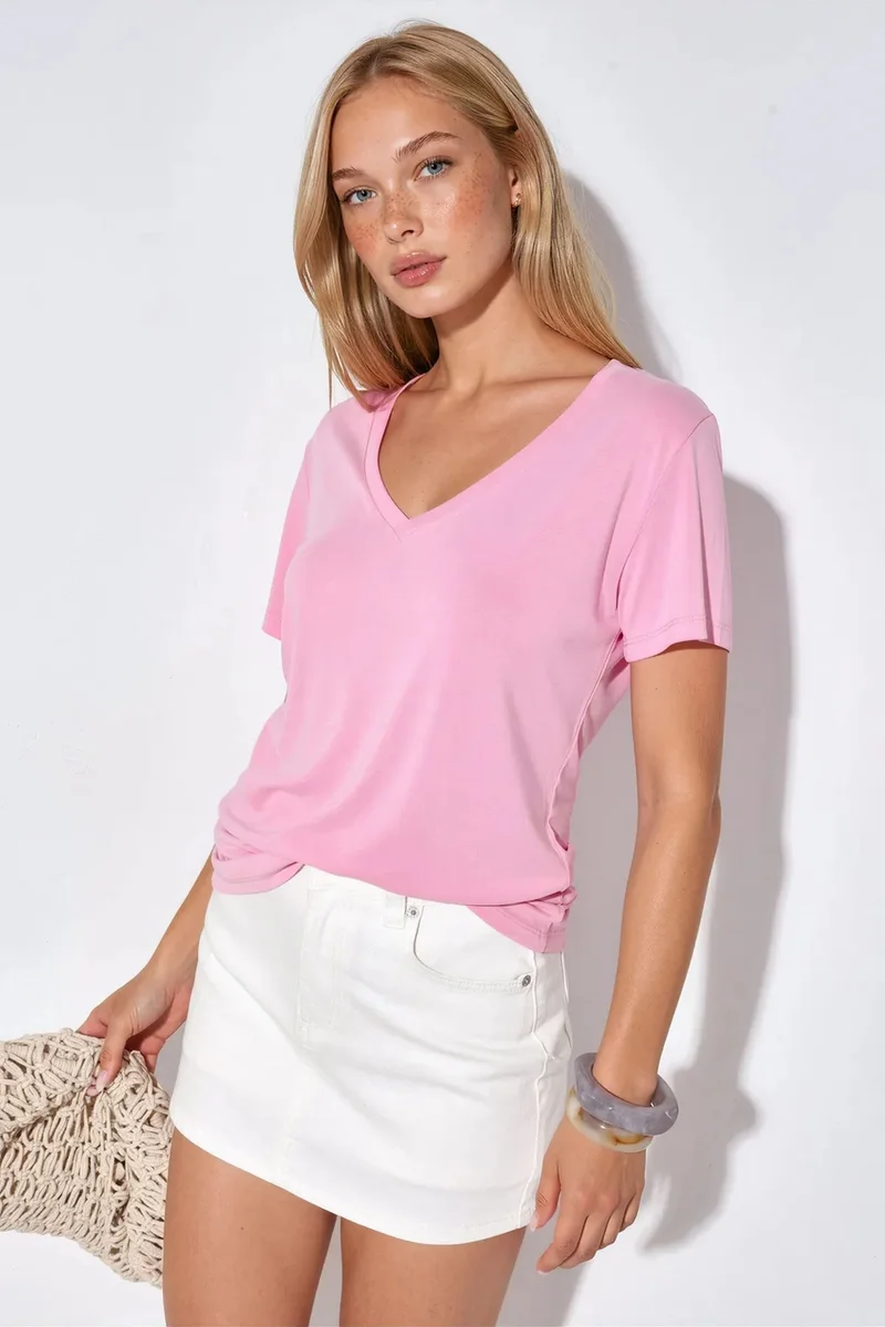 BUSEM V-Neck Short Sleeve Modal Blouse