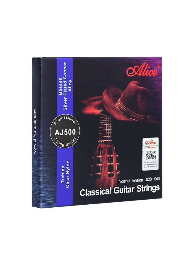 أليس أوتار جيتار أليس الكلاسيكي AJ500، مجموعة من 1 إلى 6 أوتار من النايلون، أوتار جيتار - Image 1