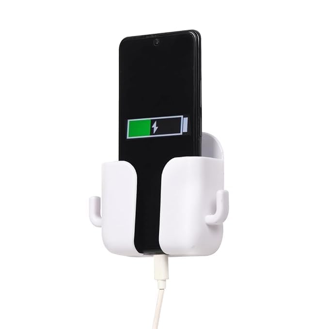 WALLVIEW TECH Wall Mounted Mobile Stand Storage Case for Remote, Multi Purpose Stand with Hole for Phone Charging (White) - Pack of 5 - Image 1