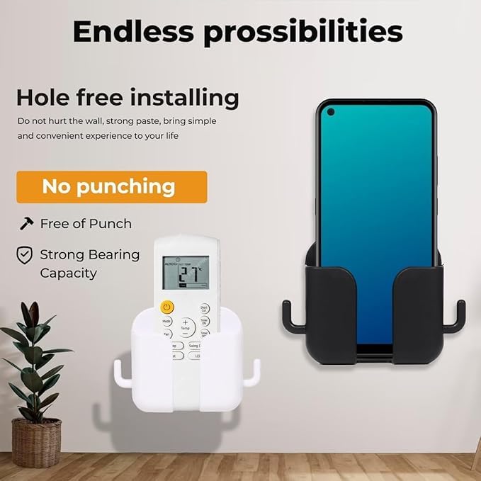 WALLVIEW TECH Wall Mounted Mobile Stand Storage Case for Remote, Multi Purpose Stand with Hole for Phone Charging (White) - Pack of 5 - Image 3