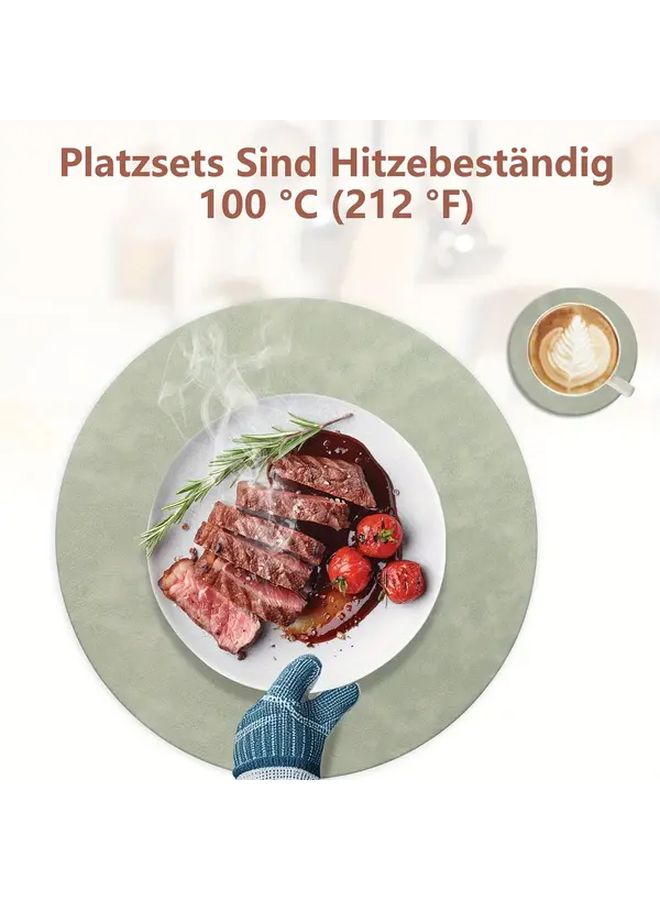 12 Piece Set Premium Brown And Black PU Leather Placemat Set 14 Inch Round Faux Leather Table Mats And Coasters Heat Resistant Reversible Easy Clean For Dining Kitchen Outdoor Use - Image 3