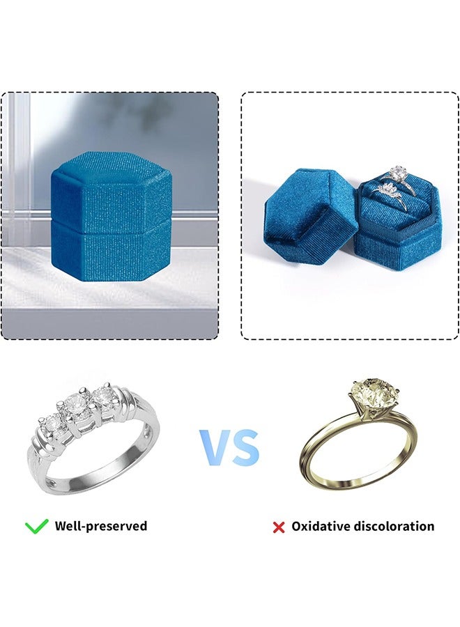 HY Velvet 2 Slots Jewelry Ring Box, Hexagon Premium Gorgeous Vintage Double Ring Gift Box with Detachable Lid for Wedding Ceremony Proposal Engagement (Peacock-Blue) - Image 5