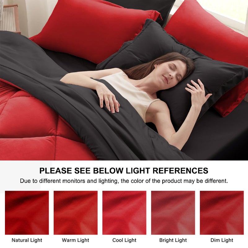 Anluoer Queen Comforter Set -7 Pieces Bed in a Bag Queen Size, Reversible Bed Set with 1 Comforter(88"*88"), 2 Pillow Shams, 2 Pillowcases, 1 Flat Sheet, 1 Fitted Sheet, Red & Black - Image 5