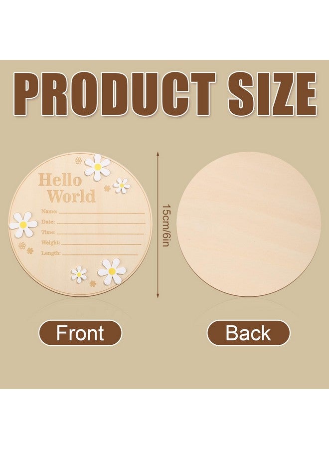 Gosknor Baby Announcement Sign, 6 Inch Diameter Round Wooden Hello World Sign for Newborn Baby Birth Announcement Plaque New Baby Name Sign Baby Welcome Sign for Girls Boys Hospital Nursery Home Decor - Image 2
