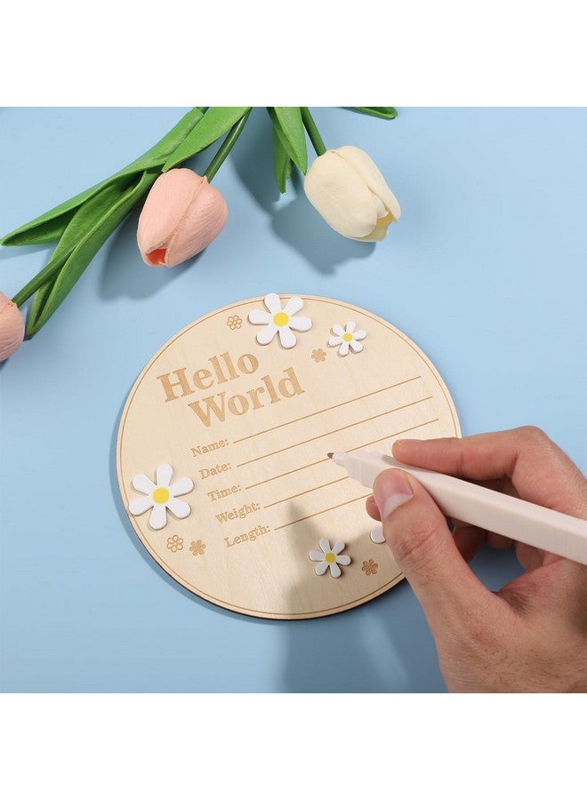 Gosknor Baby Announcement Sign, 6 Inch Diameter Round Wooden Hello World Sign for Newborn Baby Birth Announcement Plaque New Baby Name Sign Baby Welcome Sign for Girls Boys Hospital Nursery Home Decor - Image 5