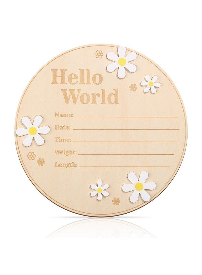 Gosknor Baby Announcement Sign, 6 Inch Diameter Round Wooden Hello World Sign for Newborn Baby Birth Announcement Plaque New Baby Name Sign Baby Welcome Sign for Girls Boys Hospital Nursery Home Decor - Image 1