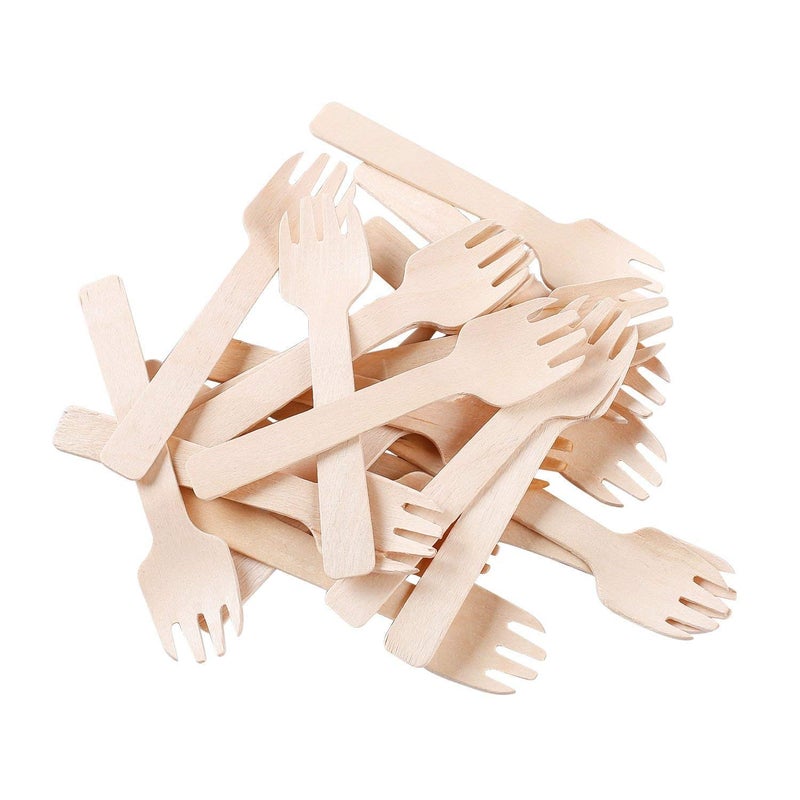 Gmark 4 Mini Wooden Spork 100 ct Biodegradable Compostable Birchwood Fork Spoon 2in1 Utensil 100pcsbag GM1058A