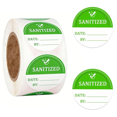 Hodmopli Sanitized Label 2 Inch Sanitized By Stickers Green Cleanliness Blank Date and By Stickers for Hospital,Car Rentals, House Rentals, Resturants(Pack-500) - Image 1