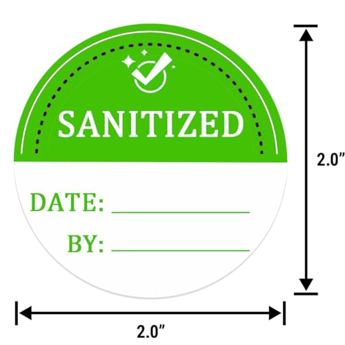 Hodmopli Sanitized Label 2 Inch Sanitized By Stickers Green Cleanliness Blank Date and By Stickers for Hospital,Car Rentals, House Rentals, Resturants(Pack-500) - Image 2