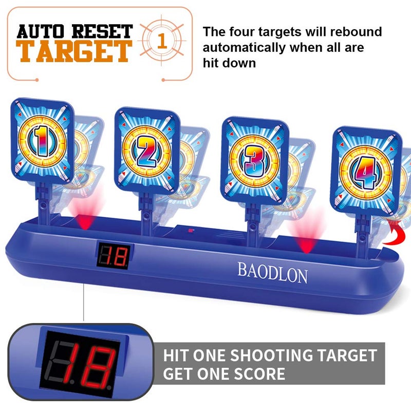 BAODLON Digital Shooting Targets with Foam Dart Toy Gun, Electronic Scoring Auto Reset 4 Targets, Shooting Game Toys Gifts for Age of 5, 6, 7, 8, 9, 10+ Years Old Kids, Boys, Compatible with 2 Toy Gun - Image 4