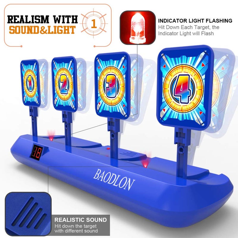 BAODLON Digital Shooting Targets with Foam Dart Toy Gun, Electronic Scoring Auto Reset 4 Targets, Shooting Game Toys Gifts for Age of 5, 6, 7, 8, 9, 10+ Years Old Kids, Boys, Compatible with 2 Toy Gun - Image 5