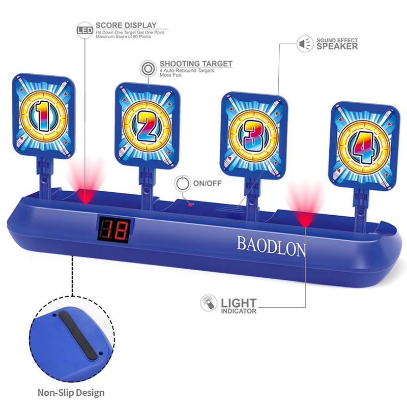 BAODLON Digital Shooting Targets with Foam Dart Toy Gun, Electronic Scoring Auto Reset 4 Targets, Shooting Game Toys Gifts for Age of 5, 6, 7, 8, 9, 10+ Years Old Kids, Boys, Compatible with 2 Toy Gun - Image 2