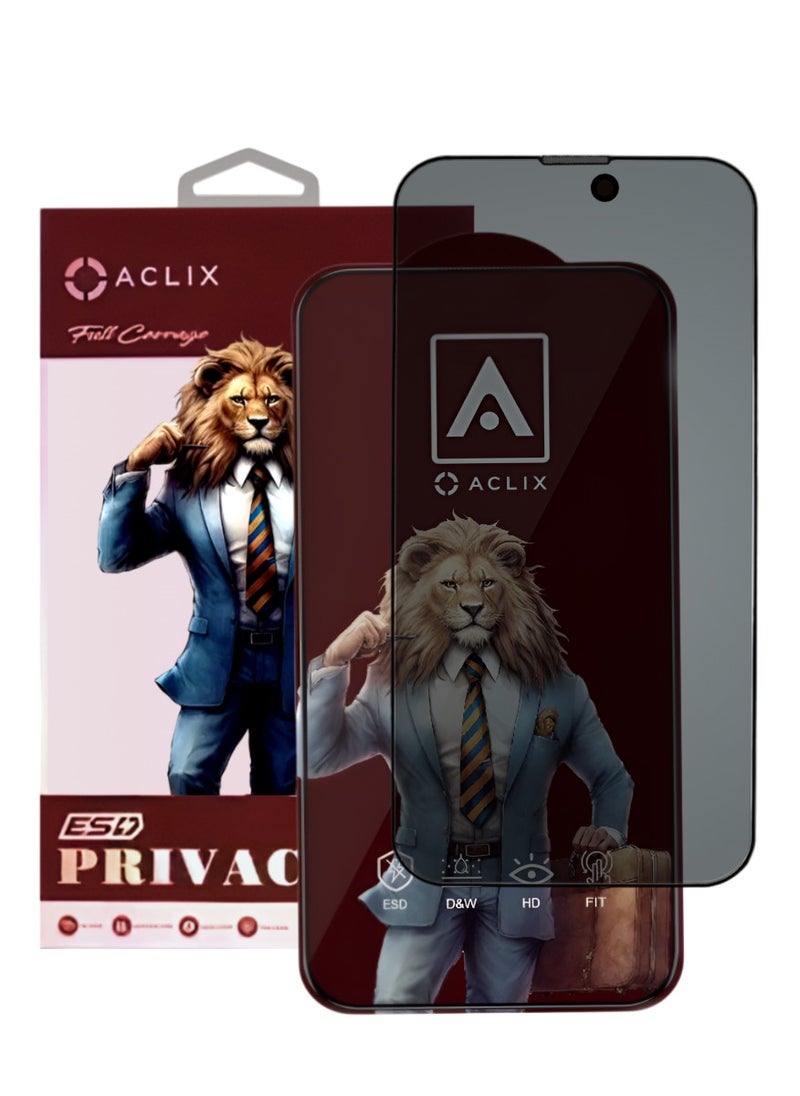 ACLIX Antistatic ESD Dustproof Premium Quality High Definition Anti-Spy Privacy Tempered Glass Screen Protector Designed For  iPhone 15 Pro - Image 1