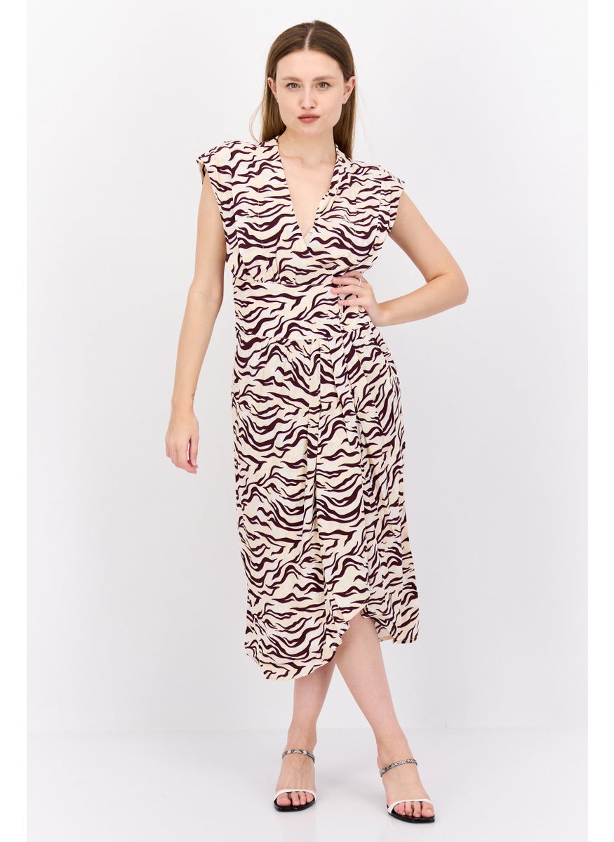 Scotch & Soda - Women Allover Print Sleeveless Midi Dress, Cream - Image 1