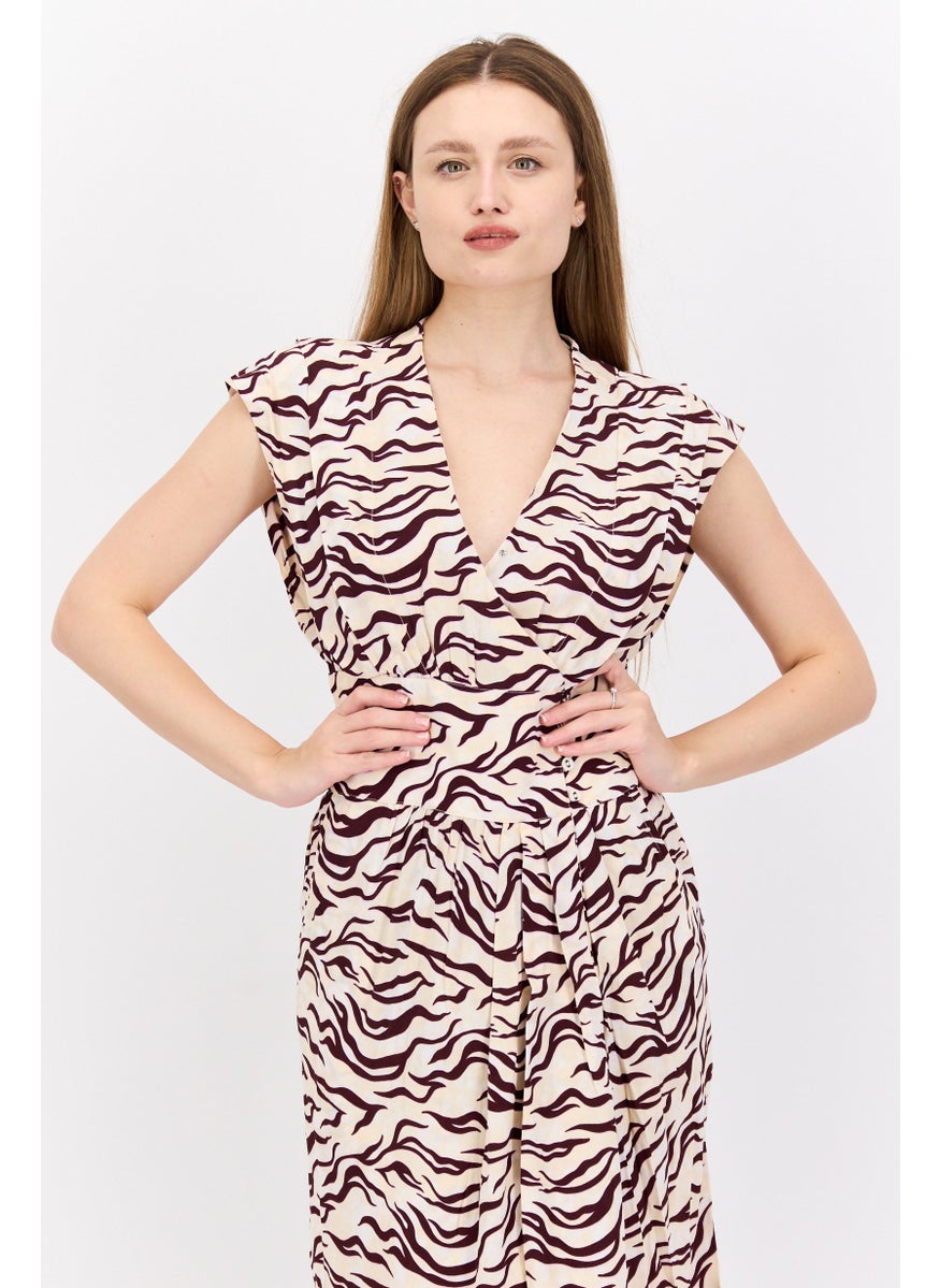 Scotch & Soda - Women Allover Print Sleeveless Midi Dress, Cream - Image 1