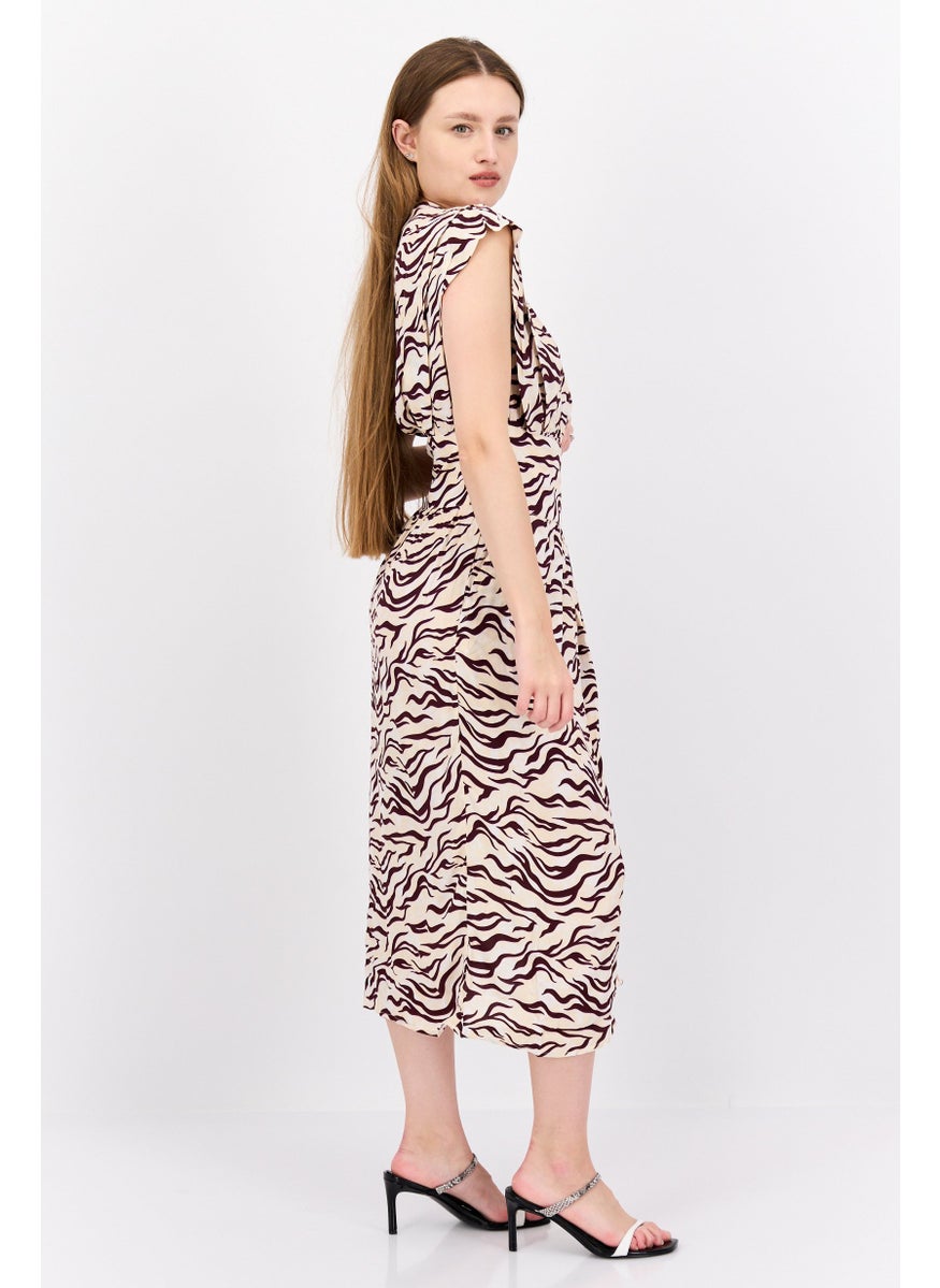 Scotch & Soda - Women Allover Print Sleeveless Midi Dress, Cream - Image 1