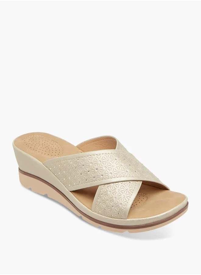 Le Confort Women Floral Textured Slip-On Sandals with Wedge Heels