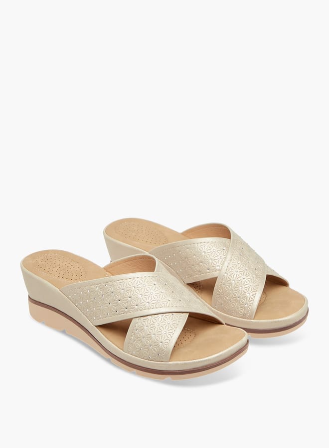 Le Confort Women Floral Textured Slip-On Sandals with Wedge Heels - Image 3