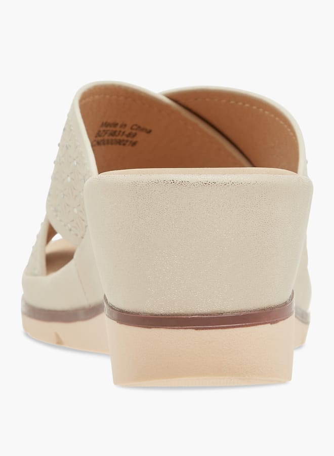 Le Confort Women Floral Textured Slip-On Sandals with Wedge Heels - Image 4