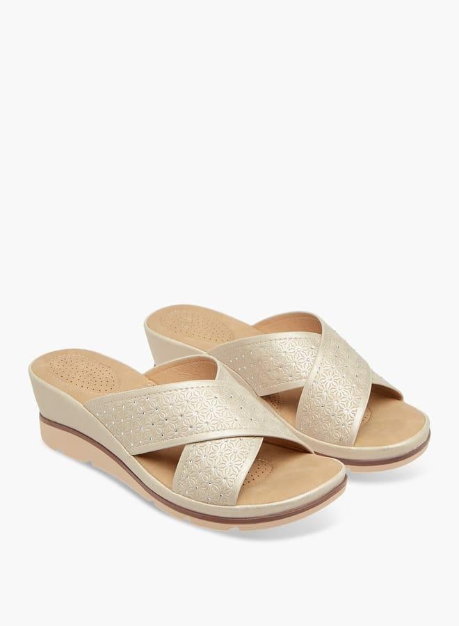 Le Confort Women Floral Textured Slip-On Sandals with Wedge Heels - Image 3