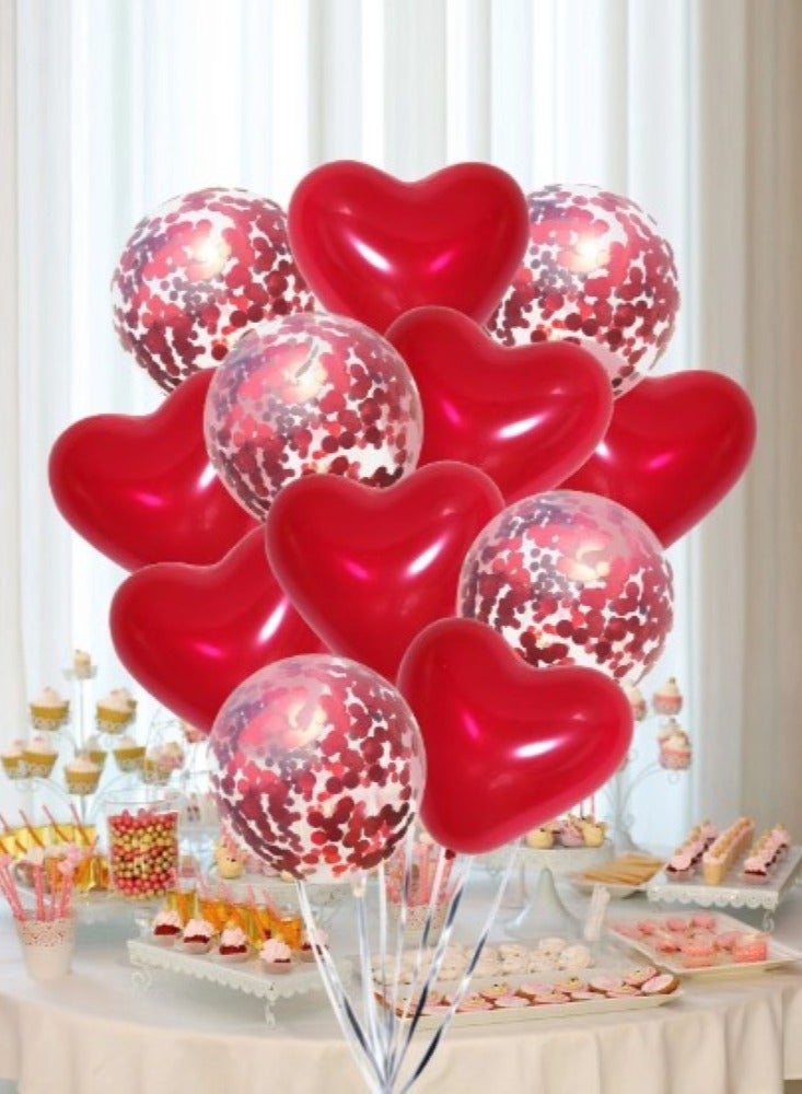 A Set Of 10 Decorative Balloons Large size 12 inches Made Of Latex With A Round And Heart Design, Red Color, Suitable For All Occasions And Parties. - Image 1