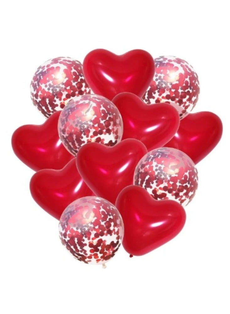 A Set Of 10 Decorative Balloons Large size 12 inches Made Of Latex With A Round And Heart Design, Red Color, Suitable For All Occasions And Parties. - Image 2