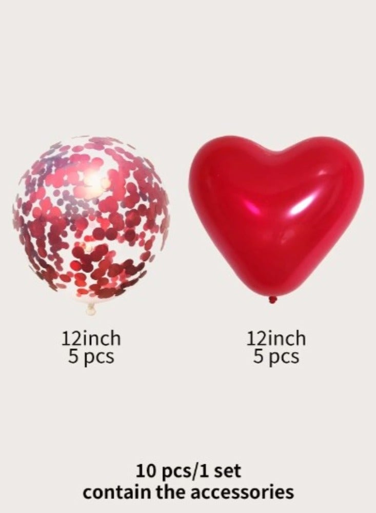 A Set Of 10 Decorative Balloons Large size 12 inches Made Of Latex With A Round And Heart Design, Red Color, Suitable For All Occasions And Parties. - Image 3