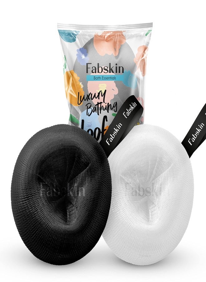 FABSKIN Donuts Loofah for Bathing | Bath Shower Loofah Sponge Scrubber Exfoliator for Women and Men | Bathing Sponge | Body Wash Scrub | Bath Scrubber For Body - Pack of 2 (Black & White)