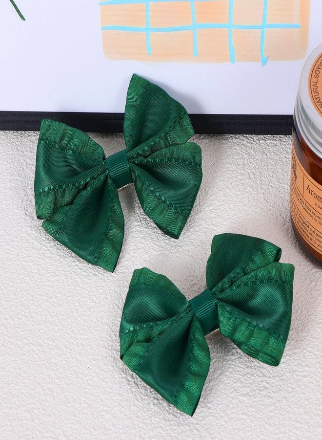 ميروكش مشابك شعر على شكل فيونكة من شريط أخضر داكن مكشكش، 3 بوصات، للأطفال الصغار والرضع والمراهقات، لتزيين فساتين حفلات الكريسماس، إكسسوارات تزيين، دبابيس شعر على شكل تمساح لطيف، هدية مثالية للأطفال في عيد الميلاد - Image 2