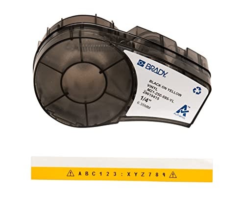 Brady Authentic (M21-250-595-YL) All-Weather Vinyl Label for Indoor/Outdoor ID, Lab and Equipment Labeling, Black on Yellow- For M210, M210-LAB, M211, BMP21-PLUS and BMP21-LAB Printers, .25" W, 21' L - Image 1